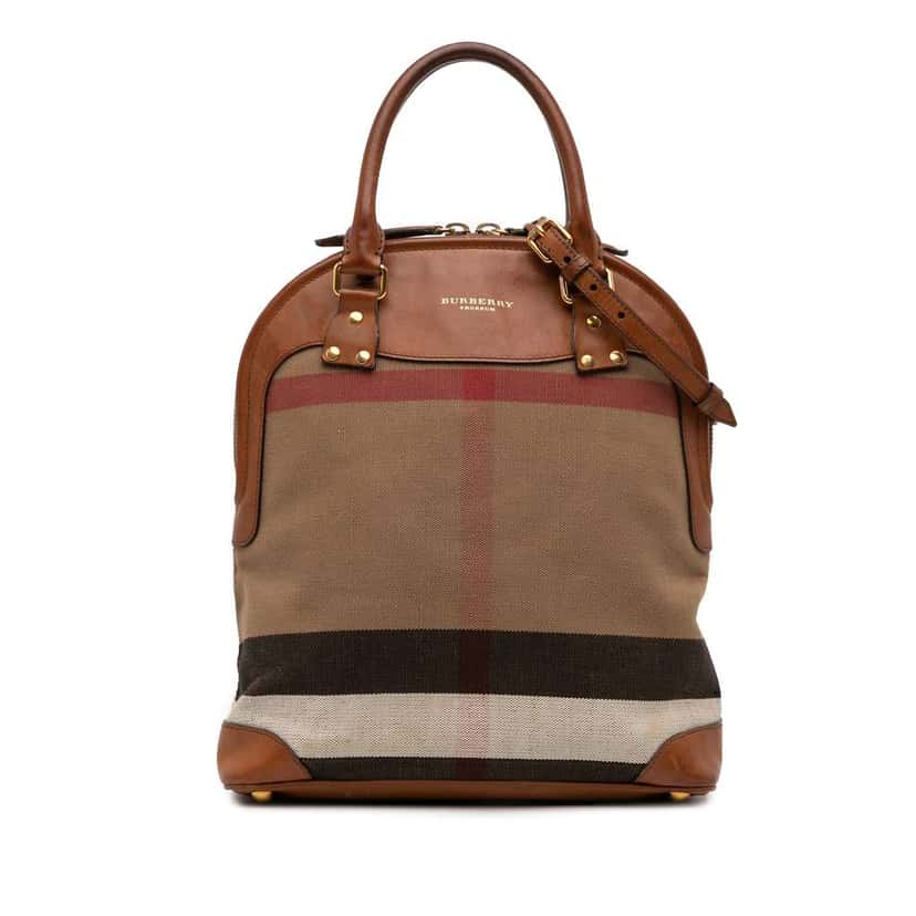 Burberry Medium Mega Check Canvas Bloomsbury Saddle Satchel Brown Canvas Fair condition - Front View