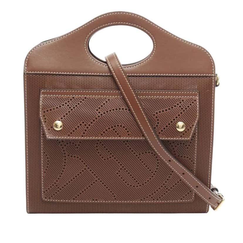 Burberry Mini Perforated Leather Pocket Tote Brown Leather Good condition - Front View