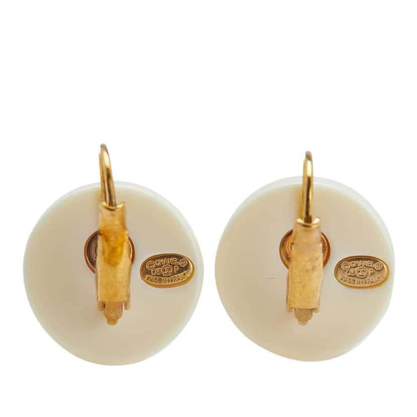 Chanel Resin Camellia Clip-On Drop Earrings White Good condition - Back View