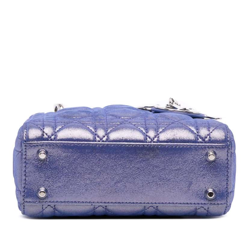 Dior Mini Iridescent Lambskin Cannage Lady Dior Blue Leather Good condition - Inside View