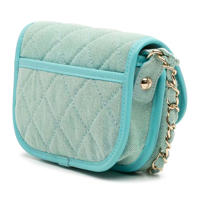 Chanel Mini CC Quilted Denim Messenger Flap Blue Denim Good condition - Back View