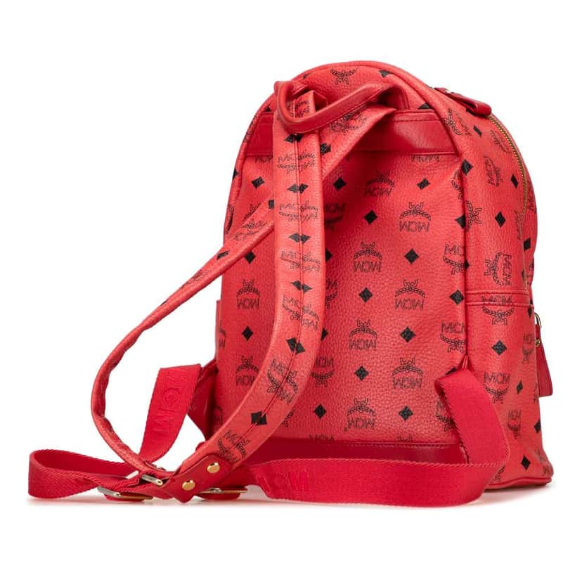 Mcm Mini Visetos Coated Canvas Stark Backpack Red Canvas Good condition - Back View