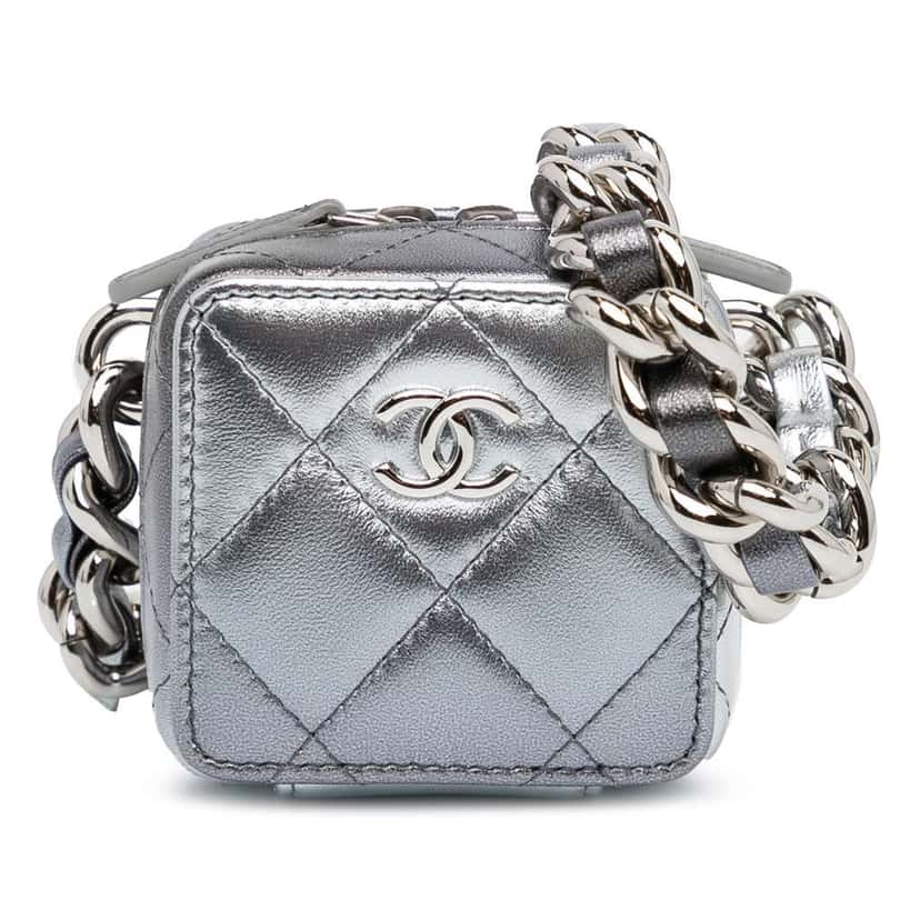 Chanel Metallic Lambskin Coco Punk Cube Bag Silver Leather Good condition - Front View