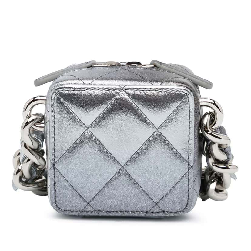 Chanel Metallic Lambskin Coco Punk Cube Bag Silver Leather Good condition - Model View