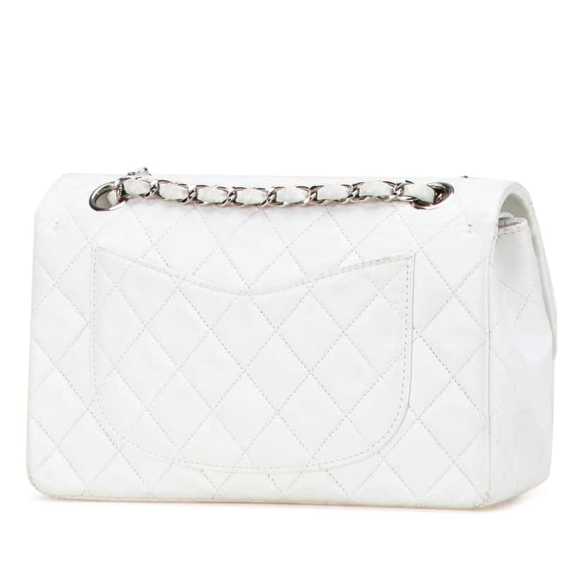 Chanel Small Classic Lambskin Double Flap White Leather Good condition - Back View