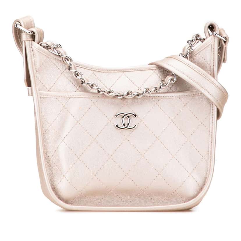 Chanel Metallic Calfskin Quilted Jungle Stroll Hobo Gold Leather Good condition - Front View