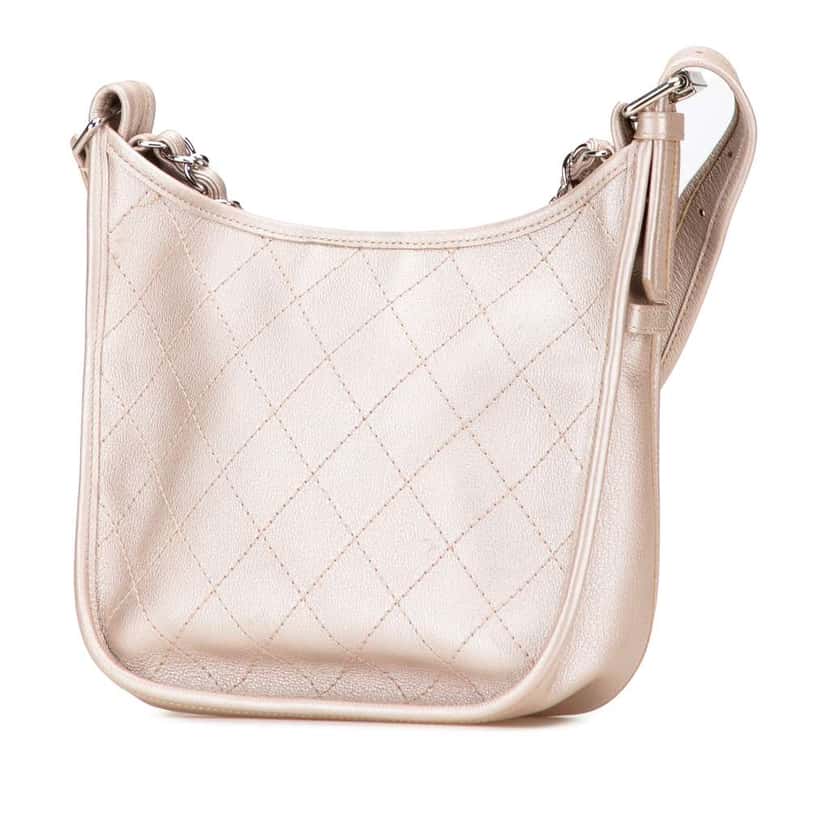 Chanel Metallic Calfskin Quilted Jungle Stroll Hobo Gold Leather Good condition - Back View