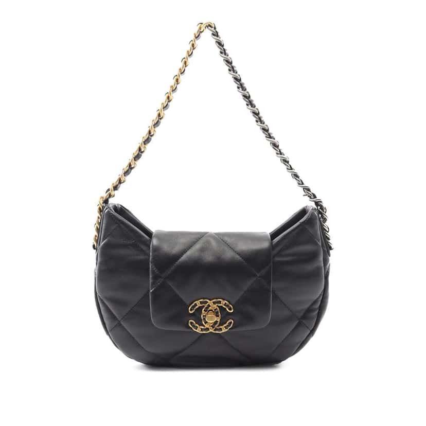Chanel Lambskin 19 Chain Hobo Black Leather Good condition - Front View