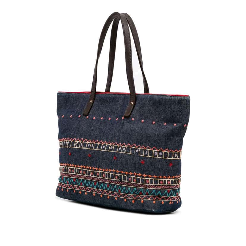 Burberry Embroidered Denim Tote Blue Denim Good condition - Back View