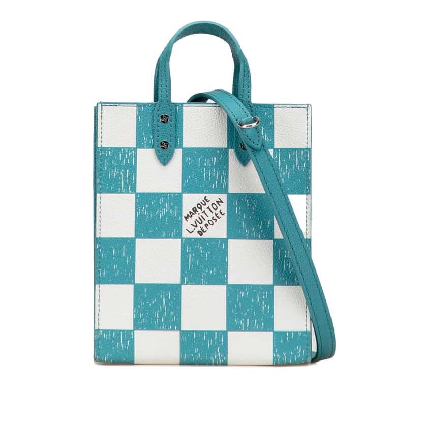Louis Vuitton Damier Checkerboard Sac Plat XS Blue Leather Good condition - Front View