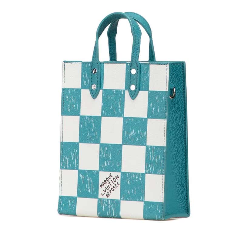 Louis Vuitton Damier Checkerboard Sac Plat XS Blue Leather Good condition - Back View