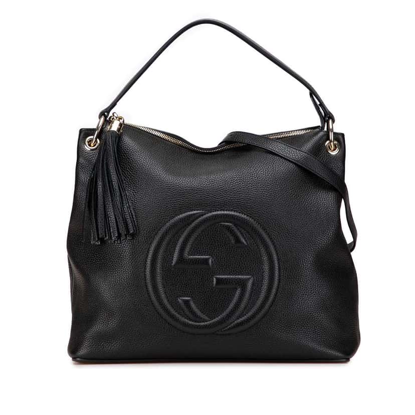 Gucci Large Pebbled Calfskin Soho Convertible Hobo Black Leather Good condition - Front View