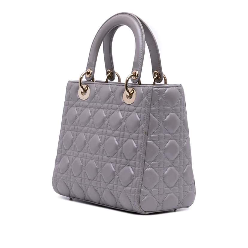 Dior Medium Pearlescent Lambskin Cannage Lady Dior Grey Leather Good condition - Back View