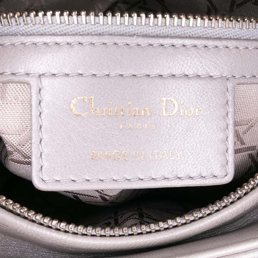 Dior Medium Pearlescent Lambskin Cannage Lady Dior Grey Leather Good condition - Box View