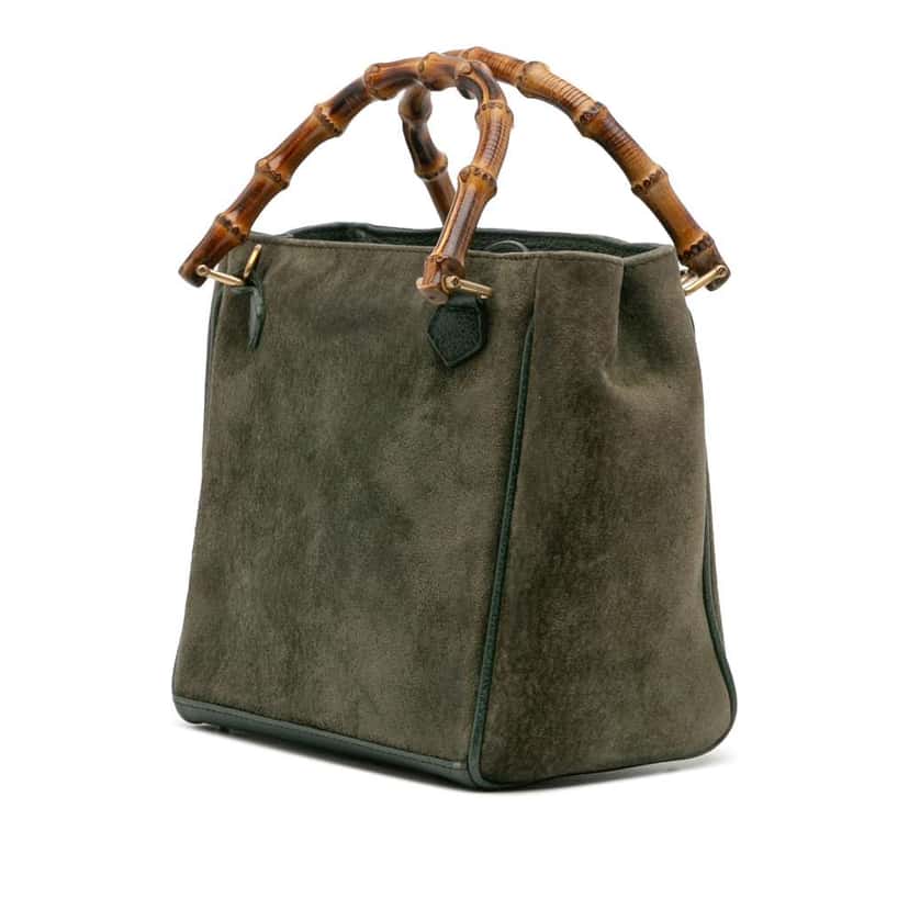 Gucci Suede Bamboo Satchel Green Leather Good condition - Back View