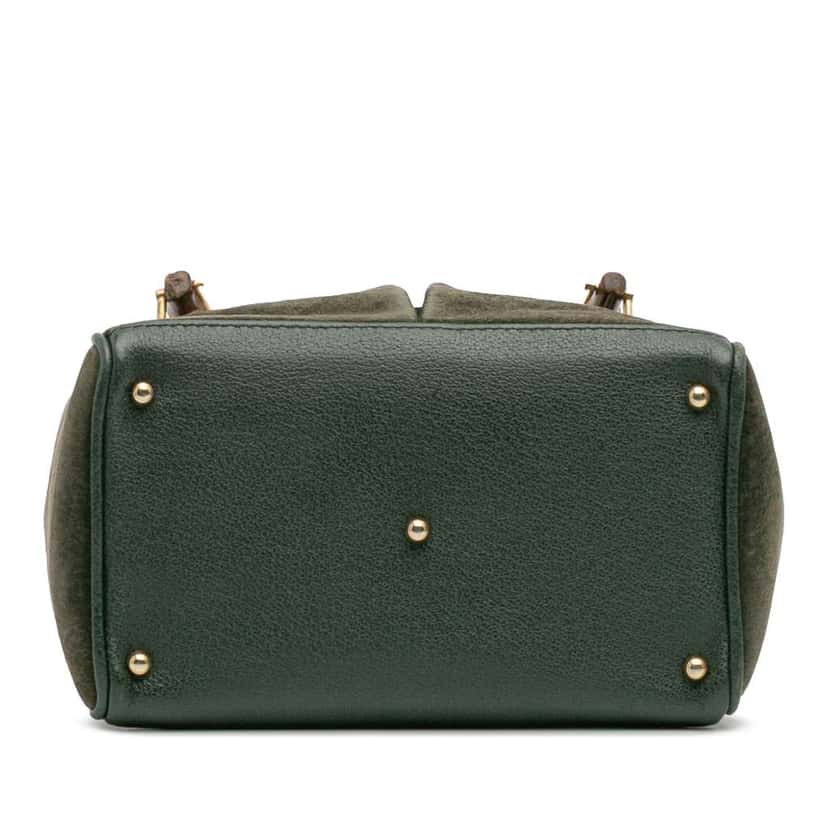 Gucci Suede Bamboo Satchel Green Leather Good condition - Inside View