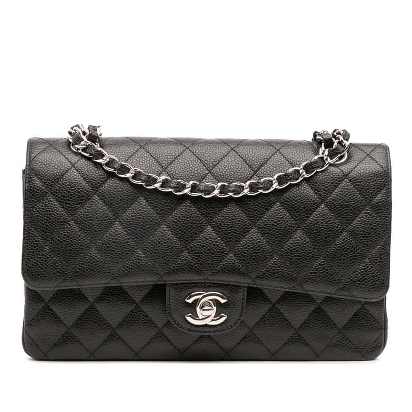 Chanel Medium Classic Caviar Double Flap Black Leather Good condition - Front View