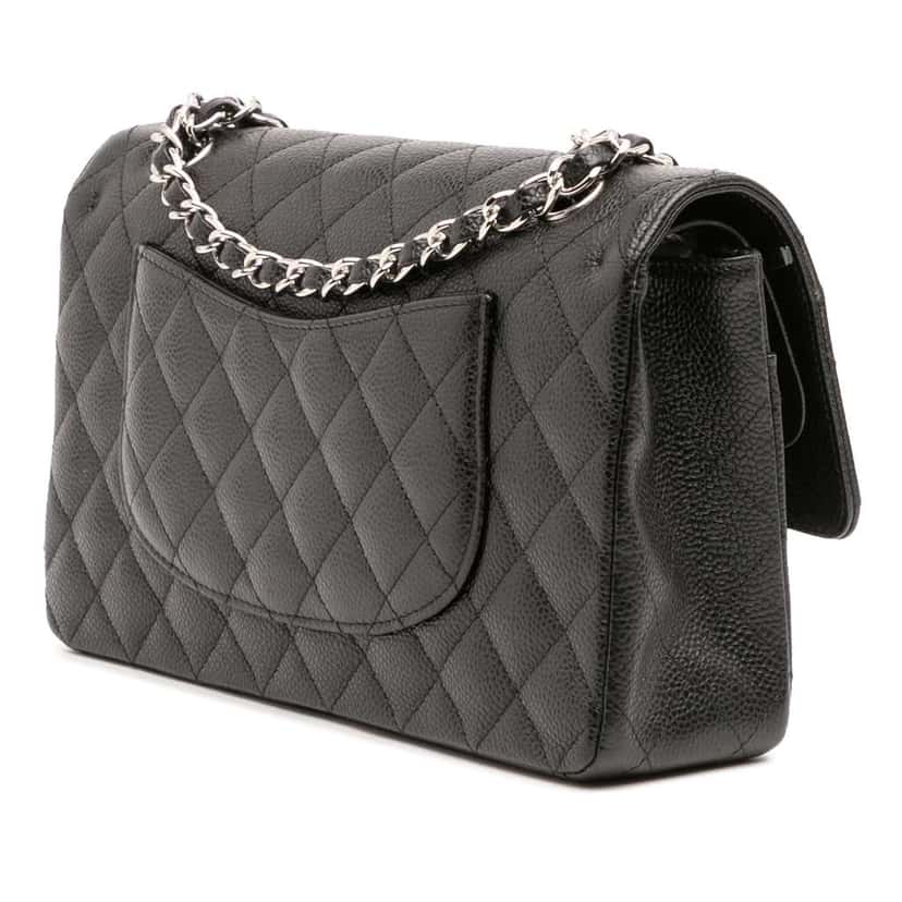 Chanel Medium Classic Caviar Double Flap Black Leather Good condition - Back View