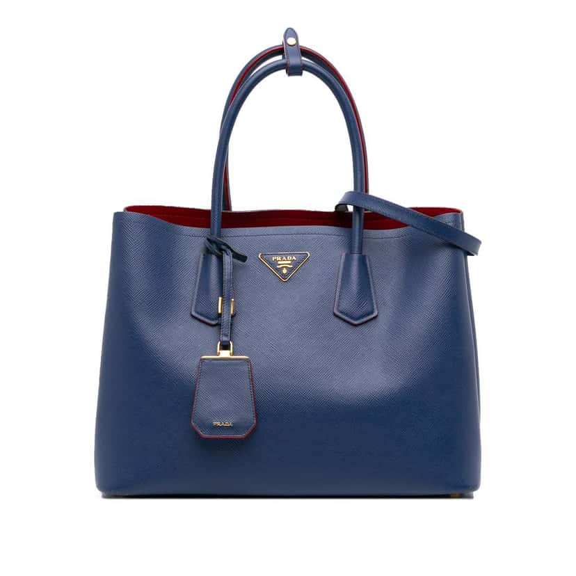 Prada Medium Saffiano Cuir Double Satchel Blue Leather Good condition - Front View
