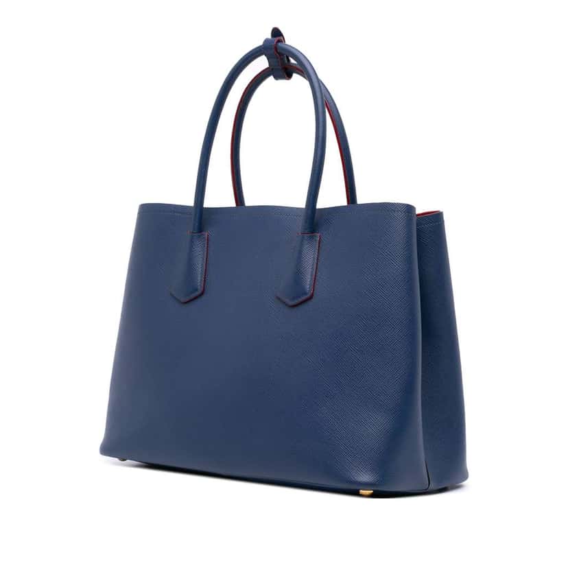 Prada Medium Saffiano Cuir Double Satchel Blue Leather Good condition - Back View