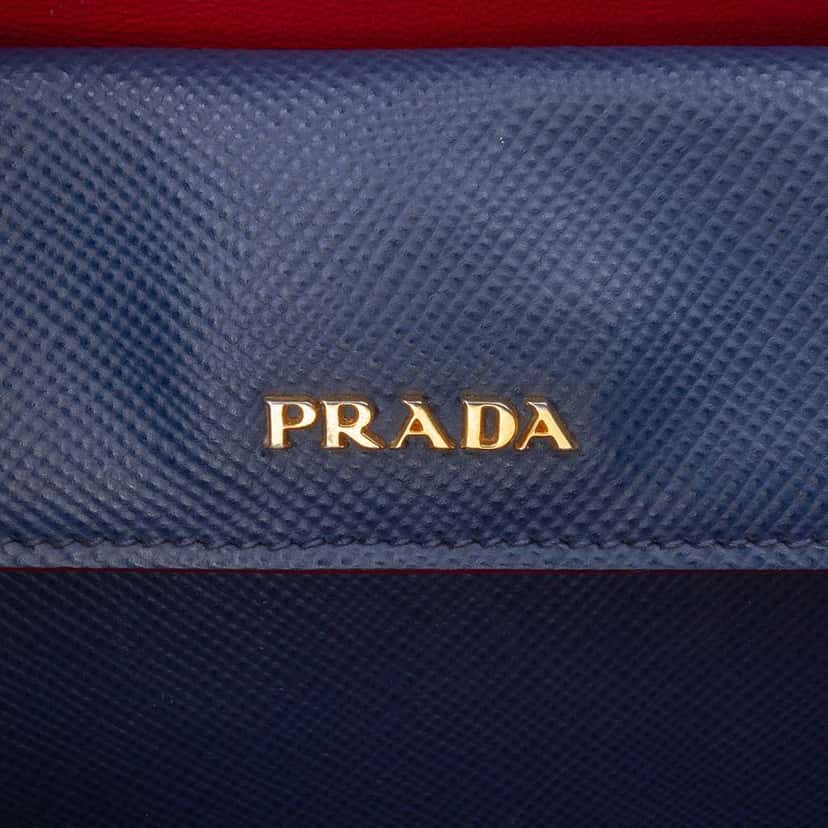 Prada Medium Saffiano Cuir Double Satchel Blue Leather Good condition - Box View