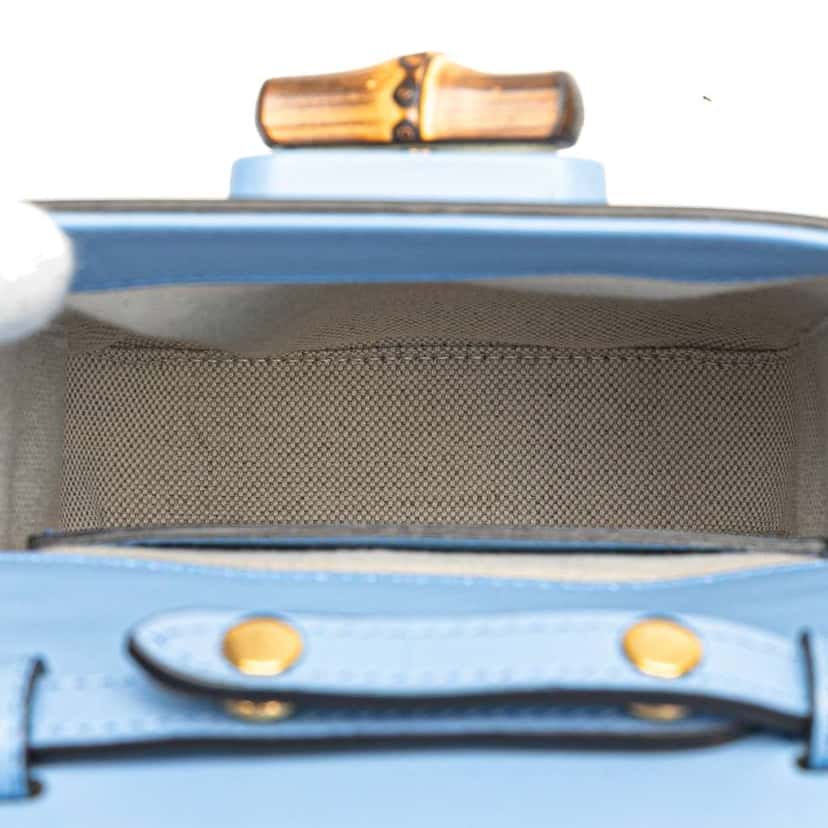 Gucci Mini Calfskin Bamboo Top Handle Bag Blue Leather Good condition - Model View