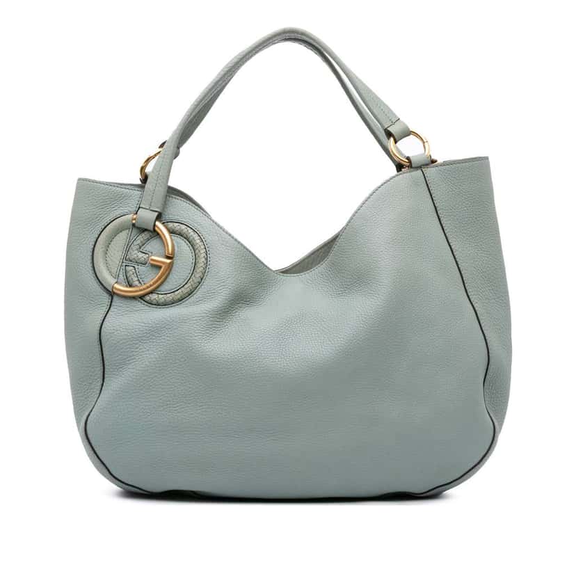 Gucci Medium Pebbled Calfskin Twill Tote Blue Leather Good condition - Front View