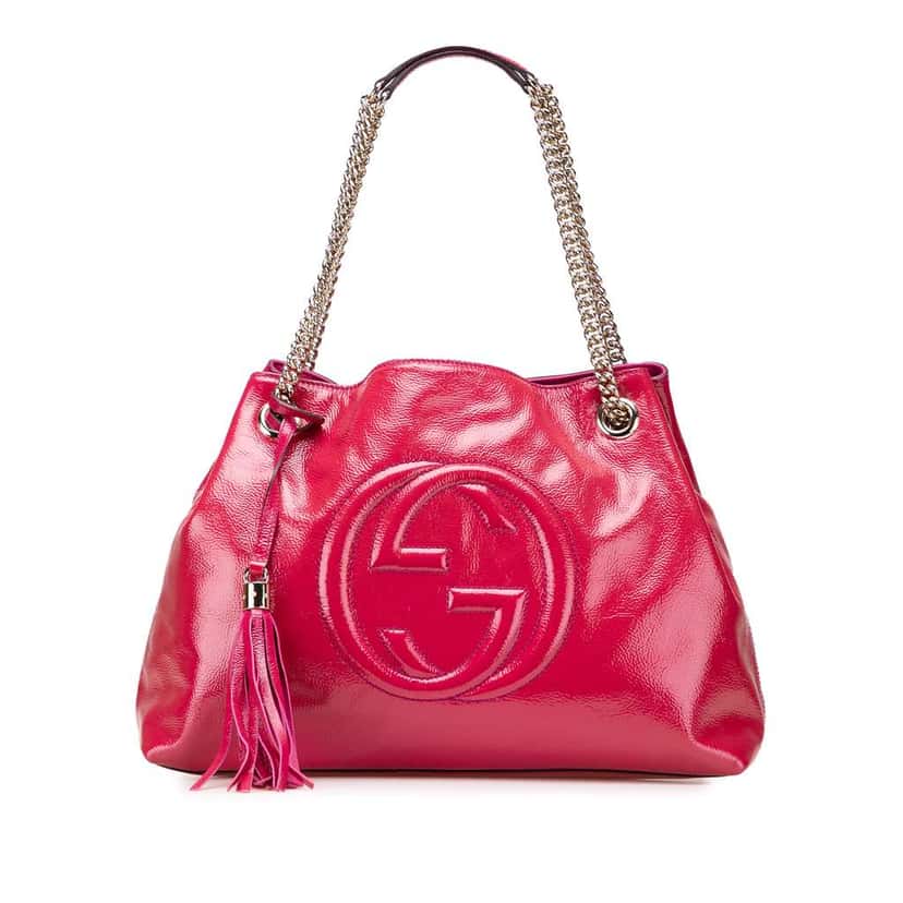 Gucci Medium Patent Soho Chain Tote Pink Leather Good condition - Front View