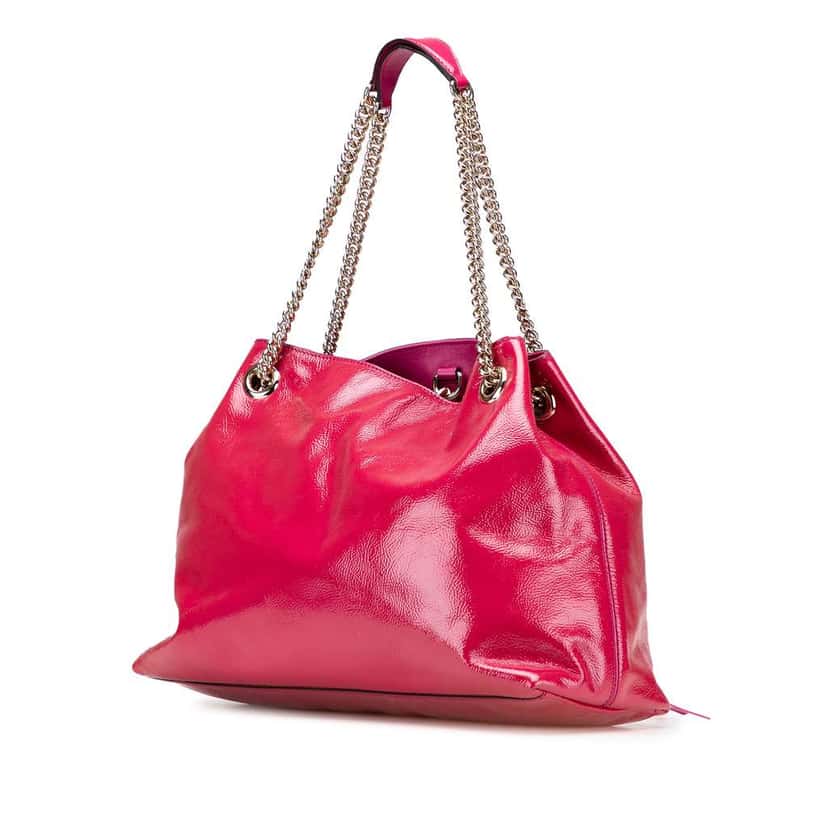 Gucci Medium Patent Soho Chain Tote Pink Leather Good condition - Back View