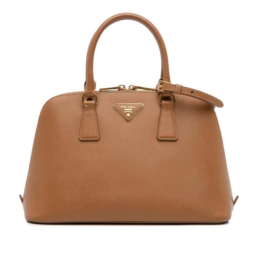 Prada Medium Saffiano Lux Promenade Satchel Brown Leather Good condition - Front View