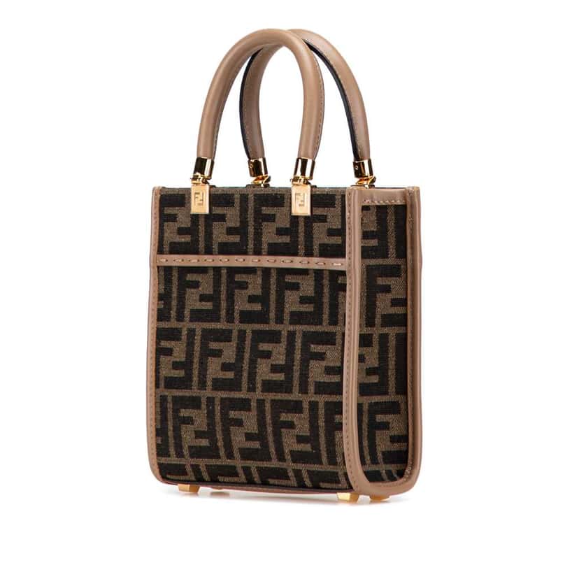 Fendi Mini Zucca Canvas Sunshine Shopper Tote Brown Canvas Good condition - Back View