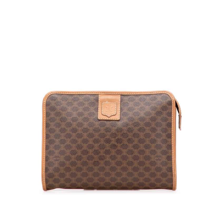Celine Macadam Coated Canvas Clutch Brown Canvas Good condition - Front View