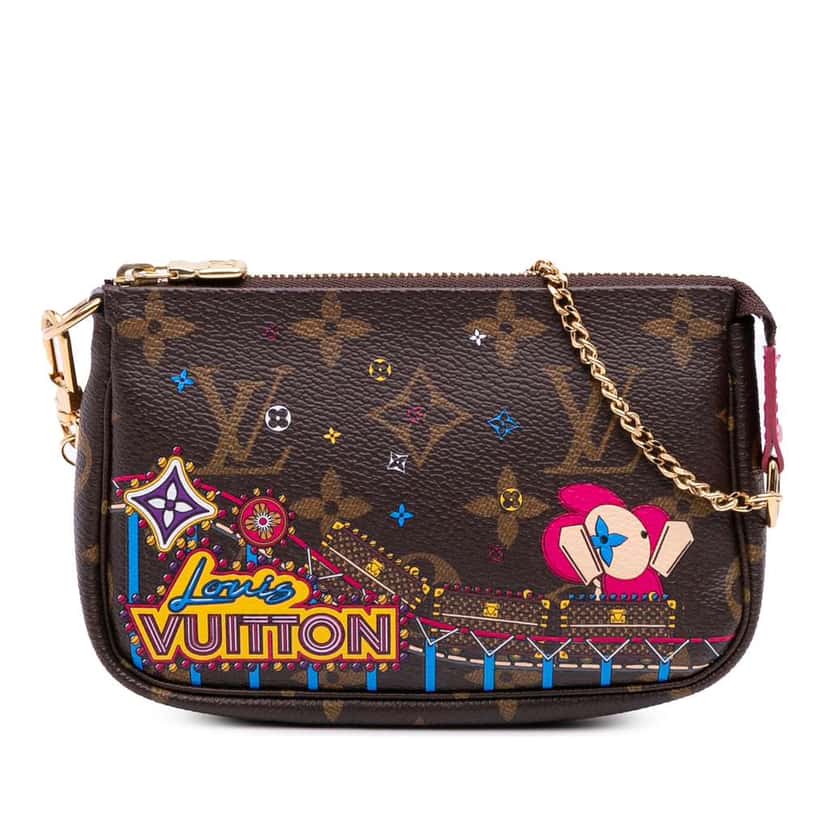 Louis Vuitton Monogram Vivienne Christmas Roller Coaster Mini Pochette Accessoires Brown Canvas Good condition - Front View