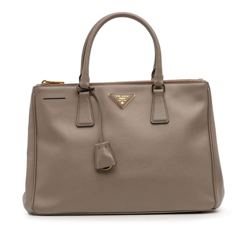 Prada Medium Saffiano Lux Galleria Double Zip Satchel Grey Leather Good condition - Front View
