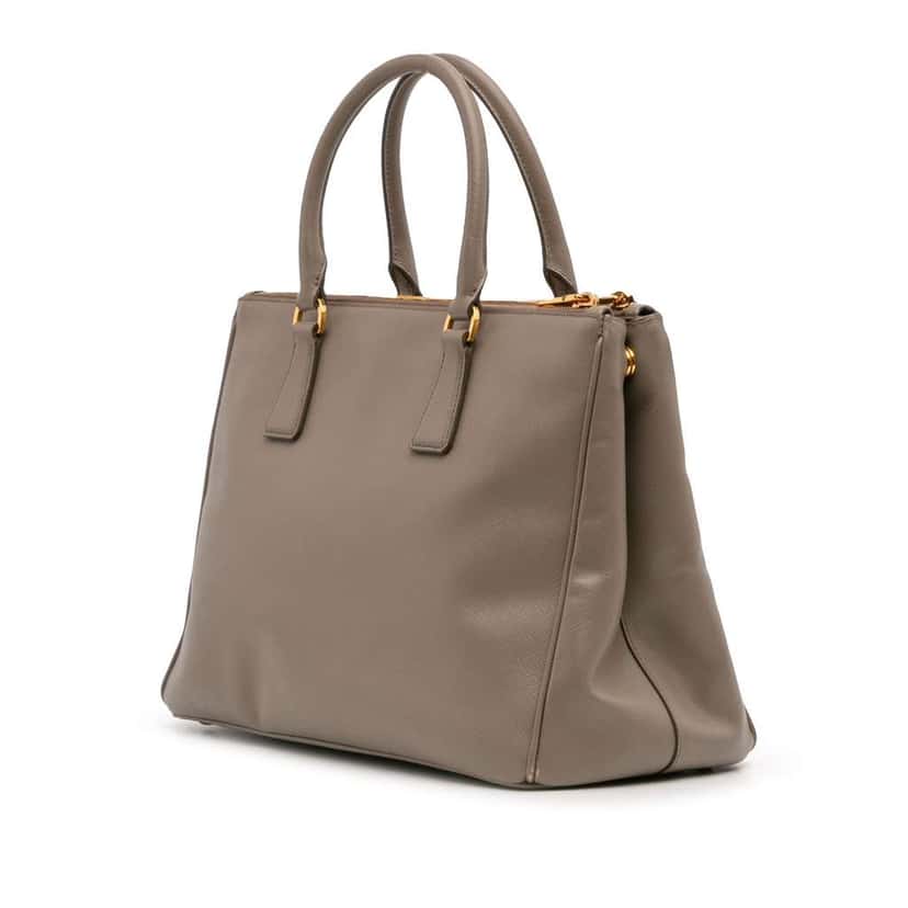 Prada Medium Saffiano Lux Galleria Double Zip Satchel Grey Leather Good condition - Back View
