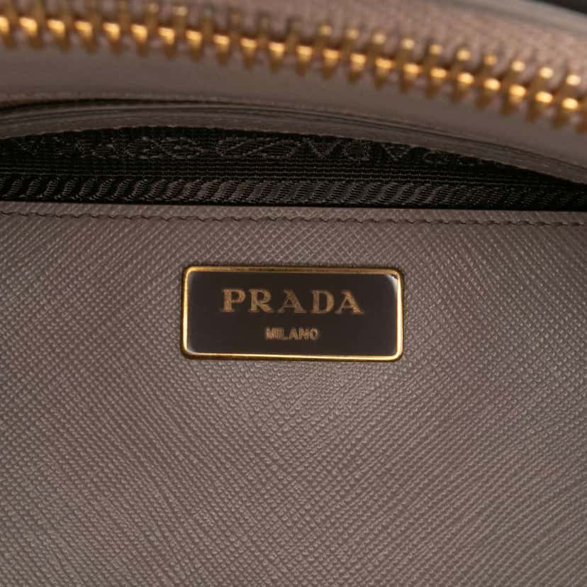Prada Medium Saffiano Lux Galleria Double Zip Satchel Grey Leather Good condition - Box View