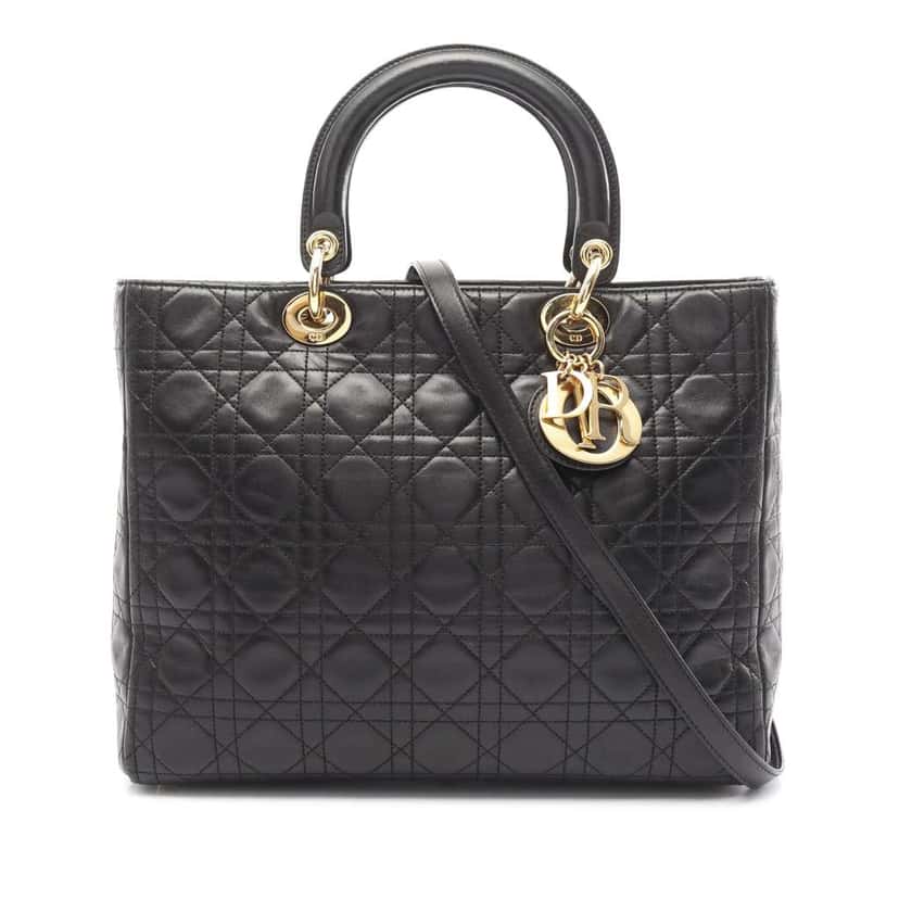 Dior Large Lambskin Cannage Lady Dior Black Leather Good condition - Front View