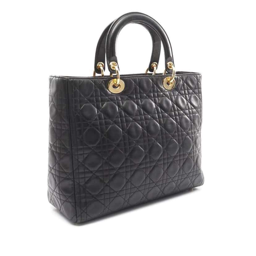 Dior Large Lambskin Cannage Lady Dior Black Leather Good condition - Back View