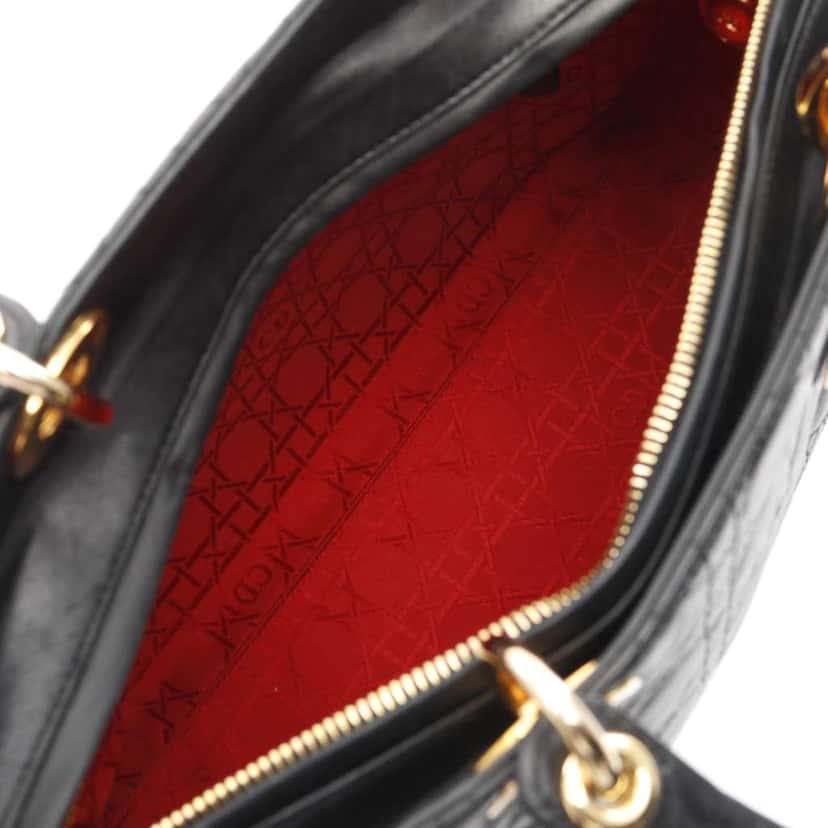 Dior Large Lambskin Cannage Lady Dior Black Leather Good condition - Inside View
