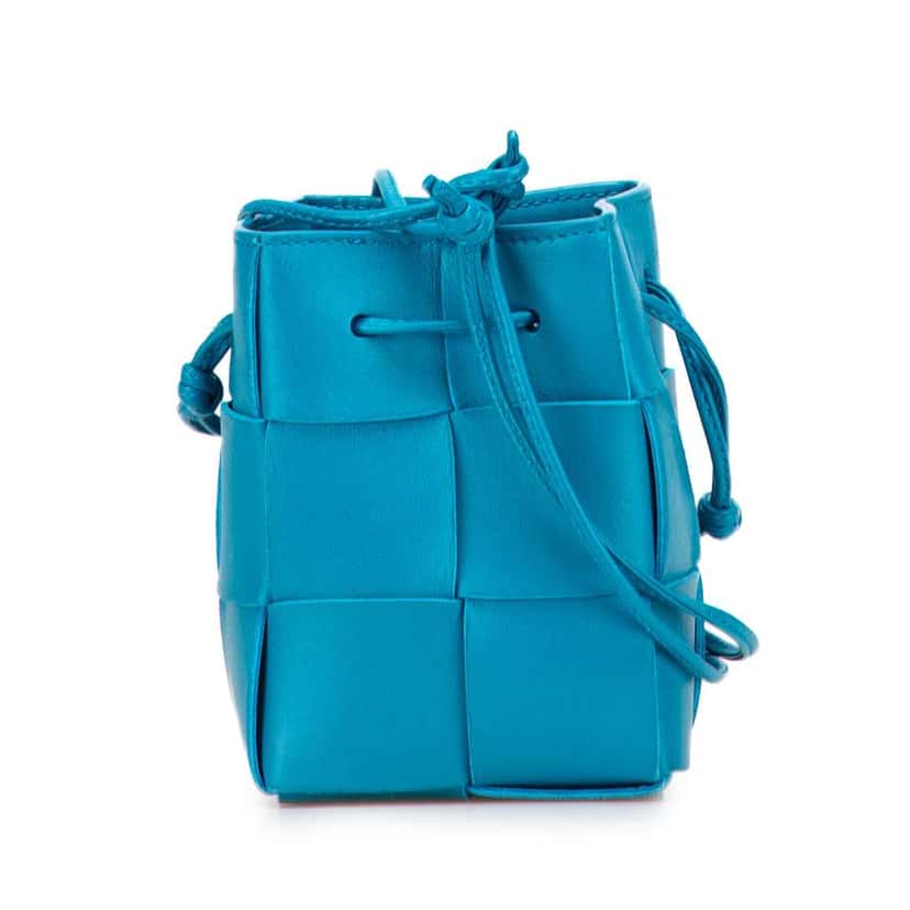 Bottega Veneta Mini Nappa Maxi Intrecciato Cassette Bucket Bag Blue Leather Good condition - Front View