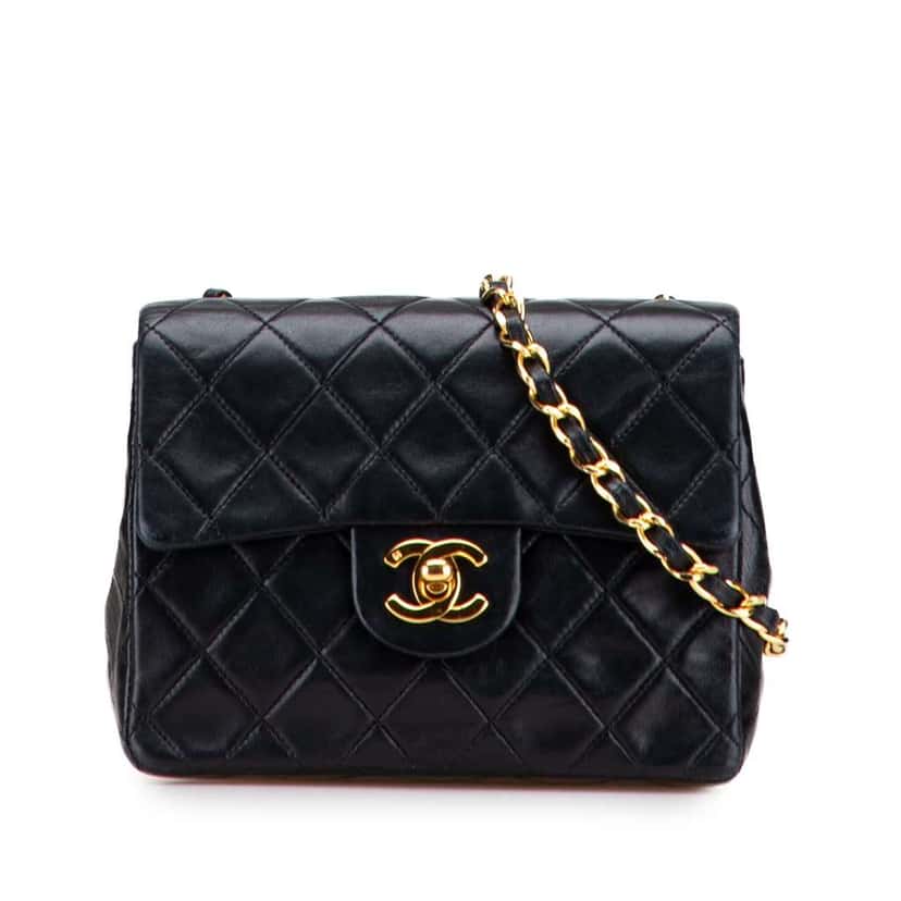 Chanel Mini Square Classic Lambskin Single Flap Black Leather Good condition - Front View