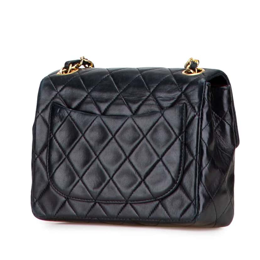 Chanel Mini Square Classic Lambskin Single Flap Black Leather Good condition - Back View
