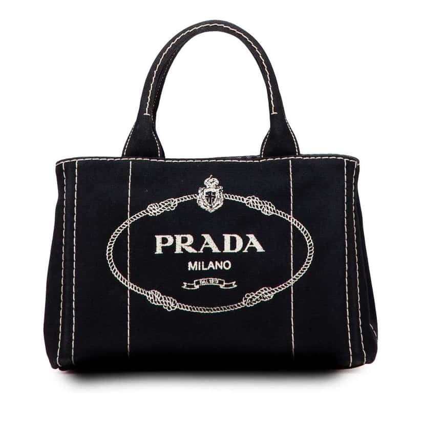 Prada Small Canvas Canapa Logo Satchel Black Canvas Good condition - Front View