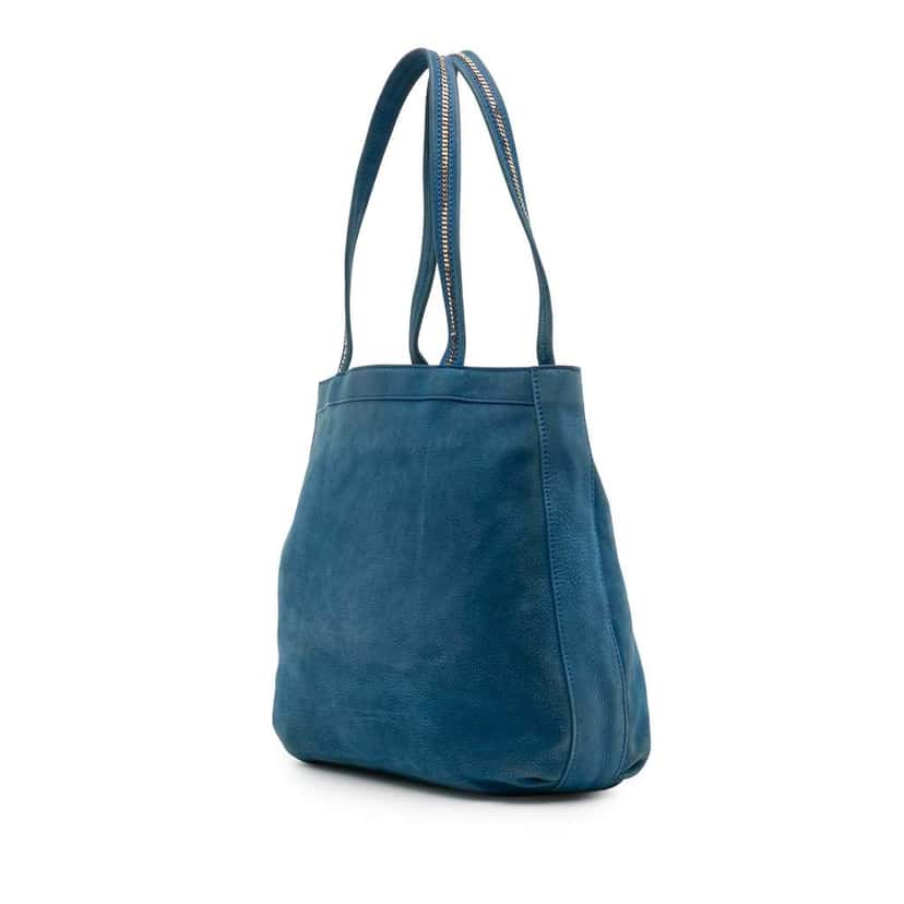 Fendi Nubuck FF Chains Tote Blue Leather Good condition - Back View