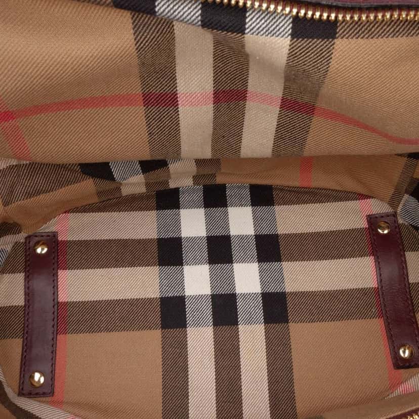 Burberry Nubuck and House Check Canvas Beckett Bucket Bag Red Leather Good condition - Box View