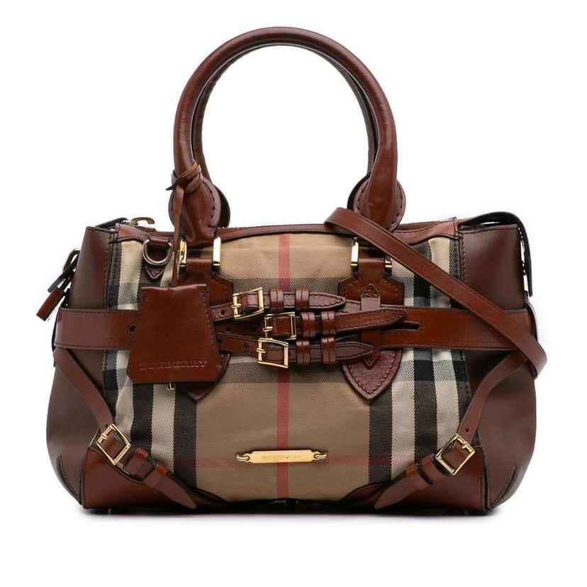 Burberry Small House Check Canvas Bridle Gladstone Satchel Brown Canvas Good condition - Front View