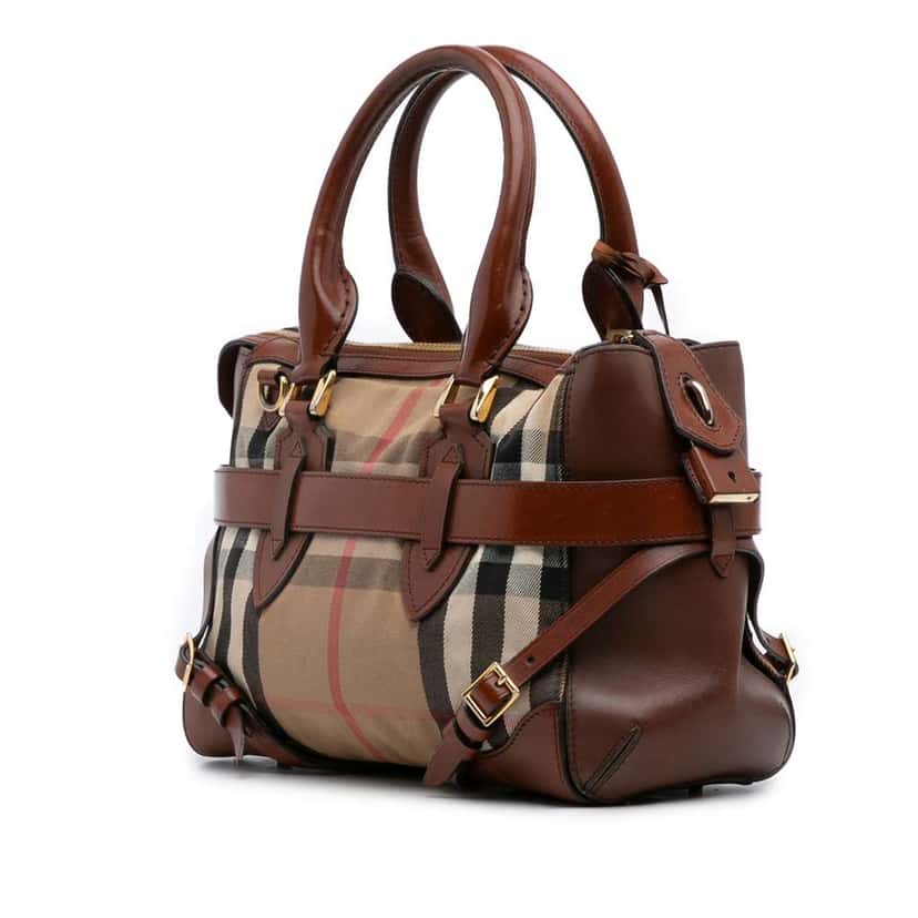 Burberry Small House Check Canvas Bridle Gladstone Satchel Brown Canvas Good condition - Back View