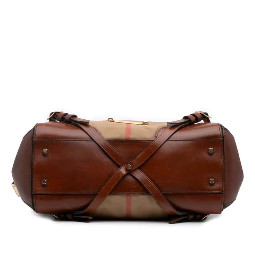 Burberry Small House Check Canvas Bridle Gladstone Satchel Brown Canvas Good condition - Inside View