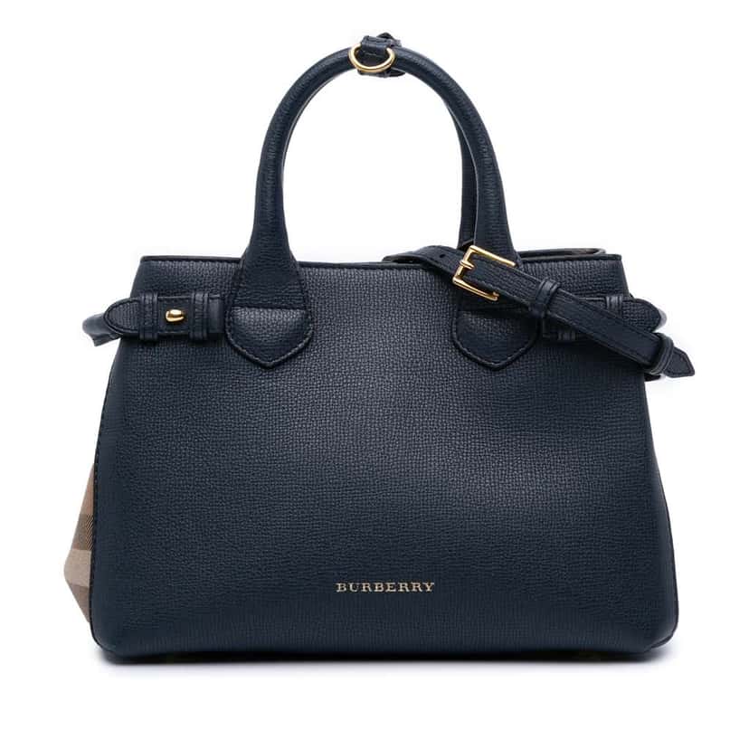Burberry Medium Leather and House Check Banner Satchel Blue Leather Good condition - Front View