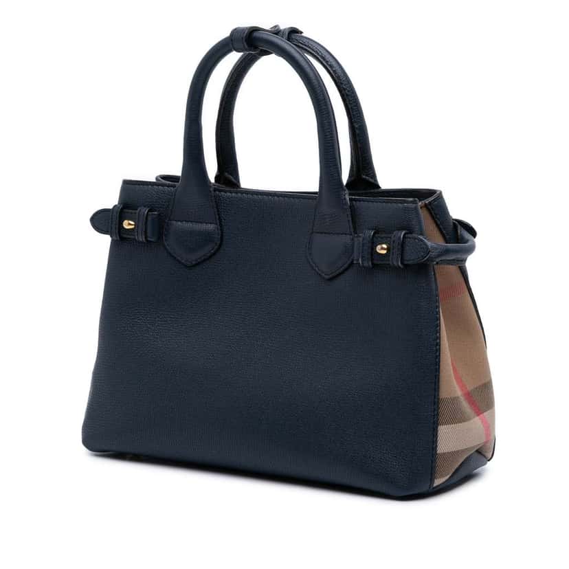 Burberry Medium Leather and House Check Banner Satchel Blue Leather Good condition - Back View